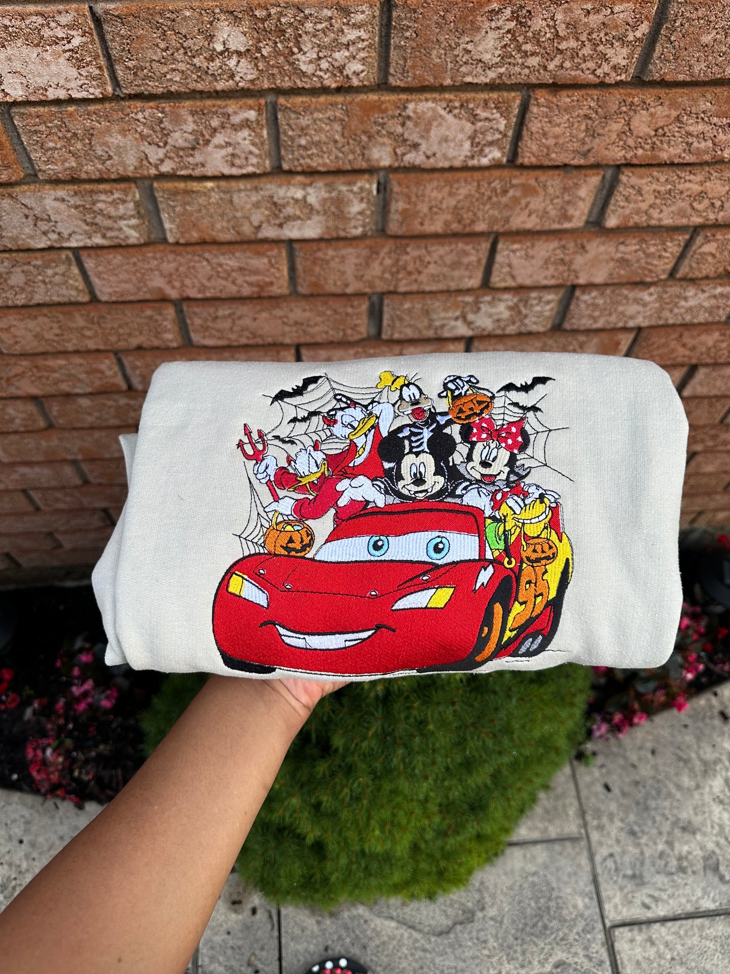 Cartoon Car Halloween Adventure – Embroidered Fall Crewneck