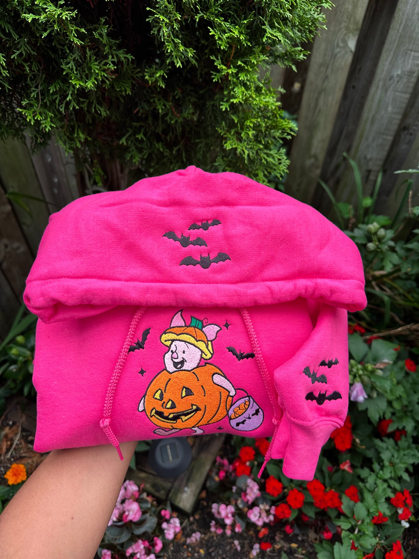 Boo Pig in Pumpkin Suit – Cozy Halloween Embroidered Hoodie