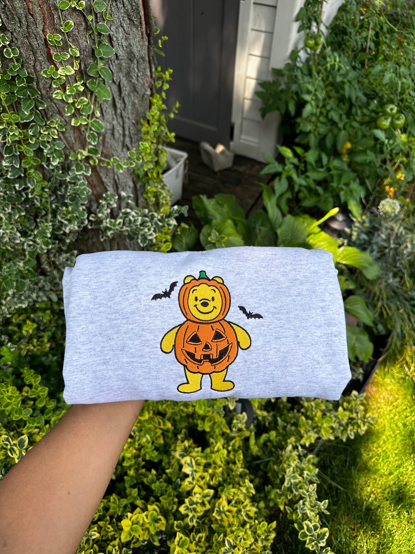 Pumpkin Bear Halloween Embroidered Sweatshirt & Hoodie – Cozy Fall Vibes