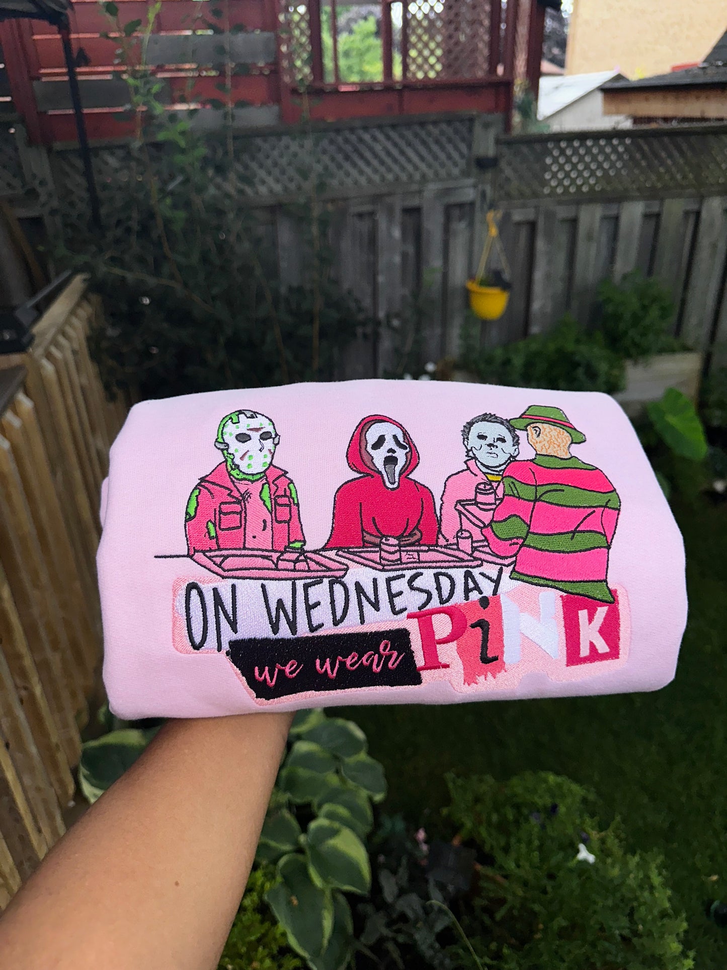 Spooky Mean Ghouls Sweatshirt & Hoodie – Horror Icons in Pink for Halloween