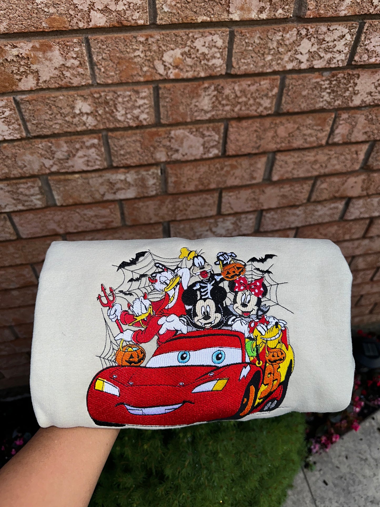 Cartoon Car Halloween Adventure – Embroidered Fall Crewneck