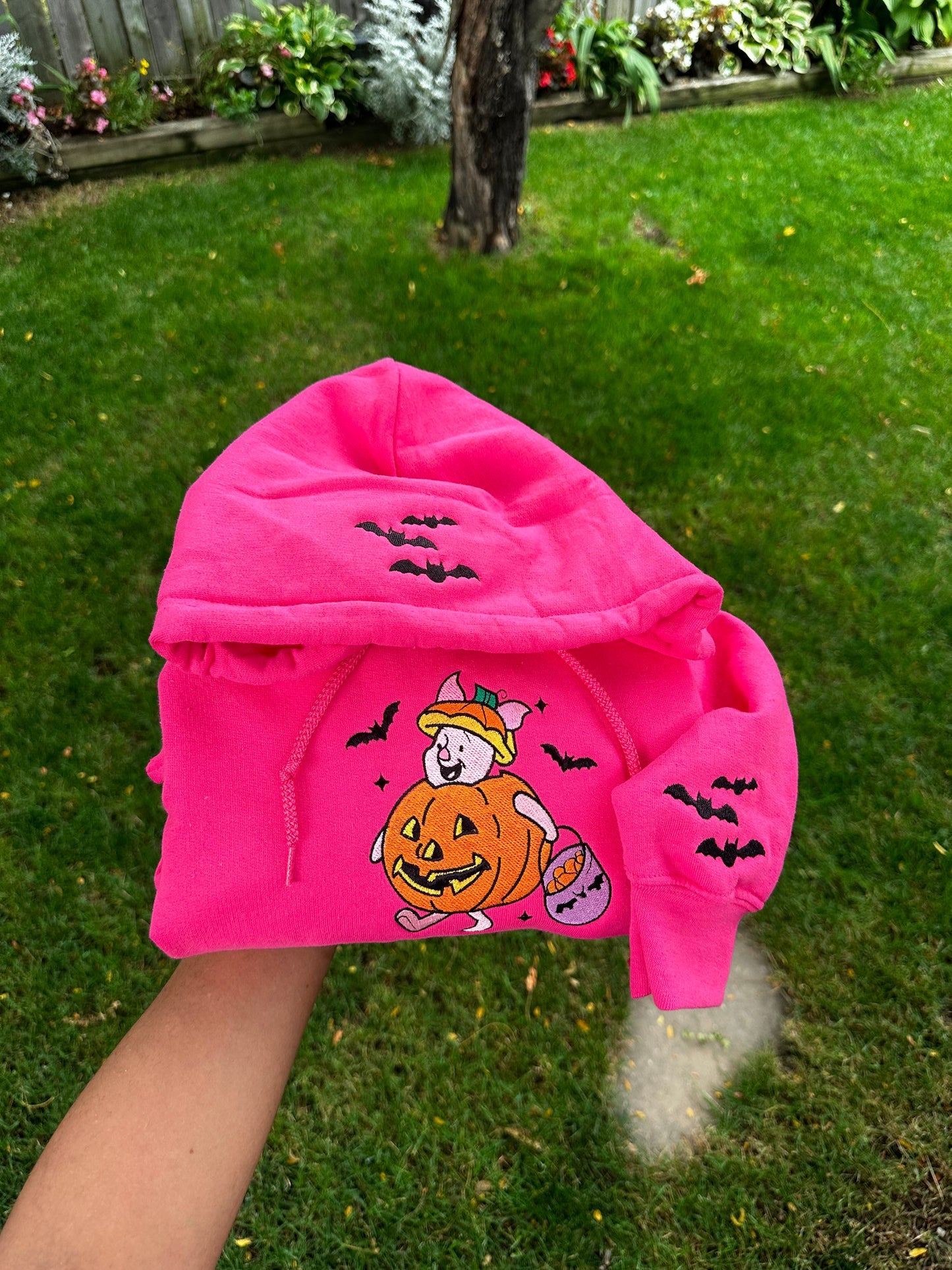 Boo Pig in Pumpkin Suit – Cozy Halloween Embroidered Hoodie