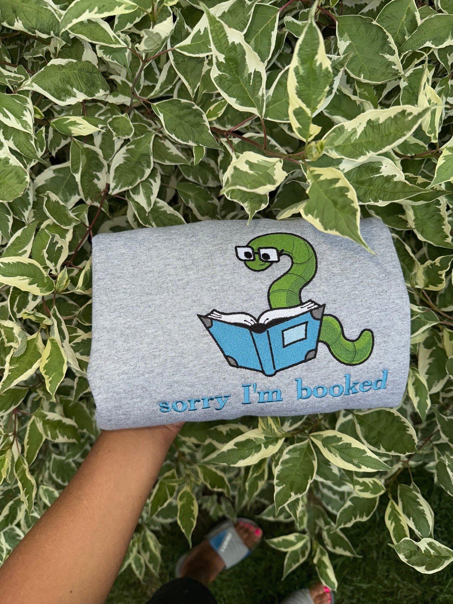 Sorry I’m Booked” Embroidered Crewneck – Cozy Gift for Book Lovers
