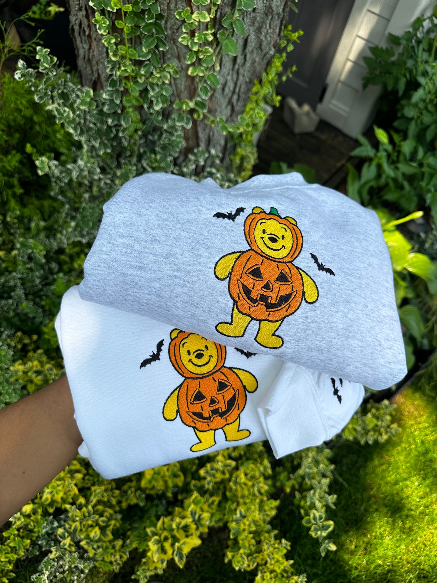 Pumpkin Bear Halloween Embroidered Sweatshirt & Hoodie – Cozy Fall Vibes