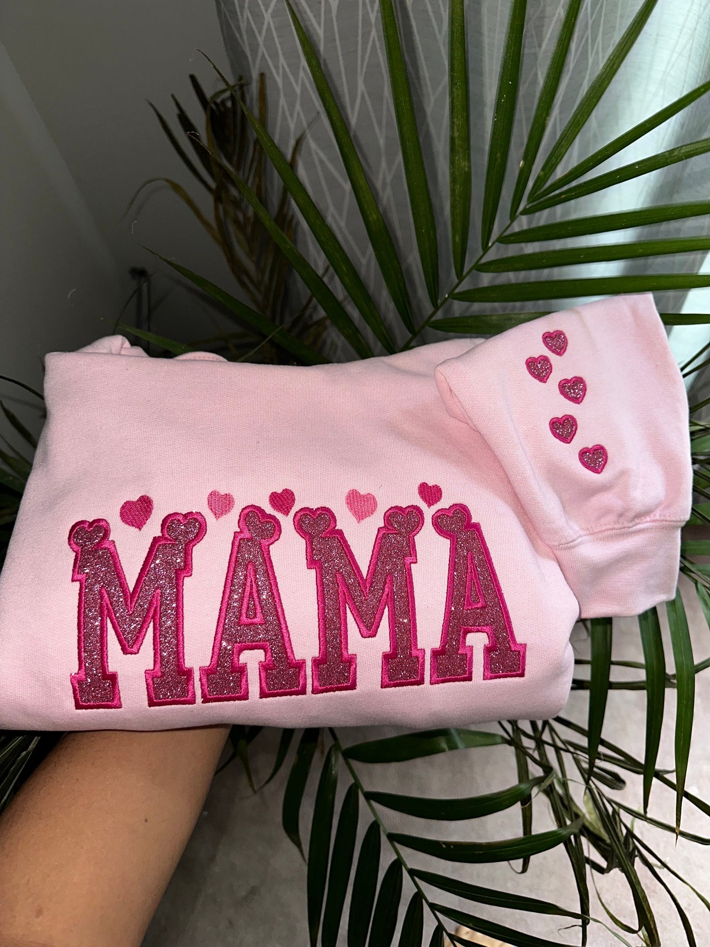 Glitter Embroidered Applique Sweatshirt | Simple Mama Pullover, Gift for Mom, Personalized Mama Shirt, Valentines, Mama Valentines Gift