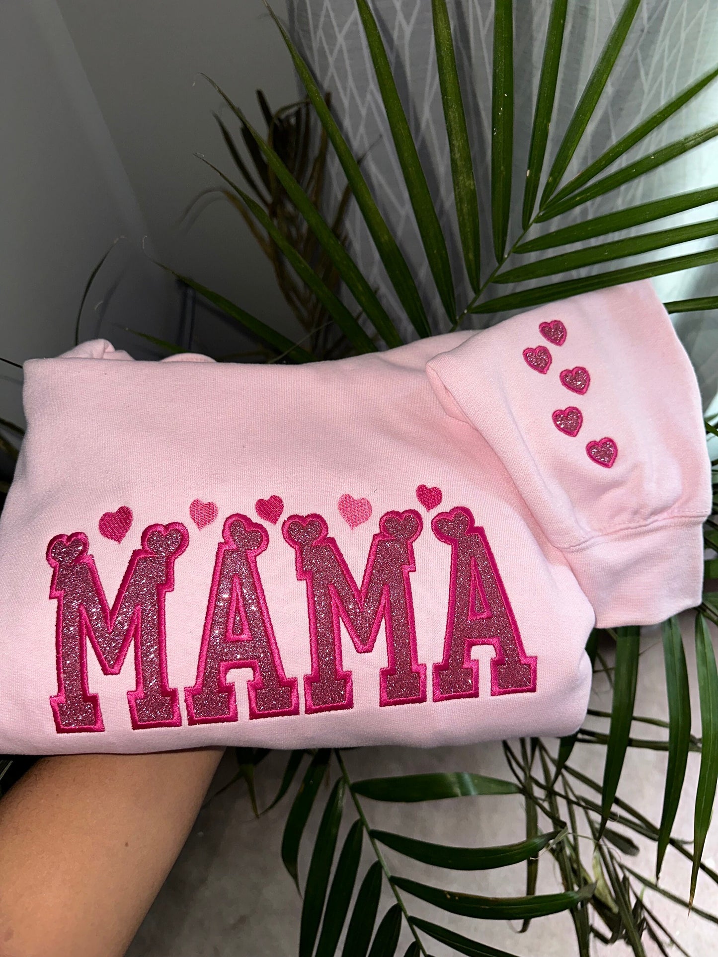 Glitter Embroidered Applique Sweatshirt | Simple Mama Pullover, Gift for Mom, Personalized Mama Shirt, Valentines, Mama Valentines Gift