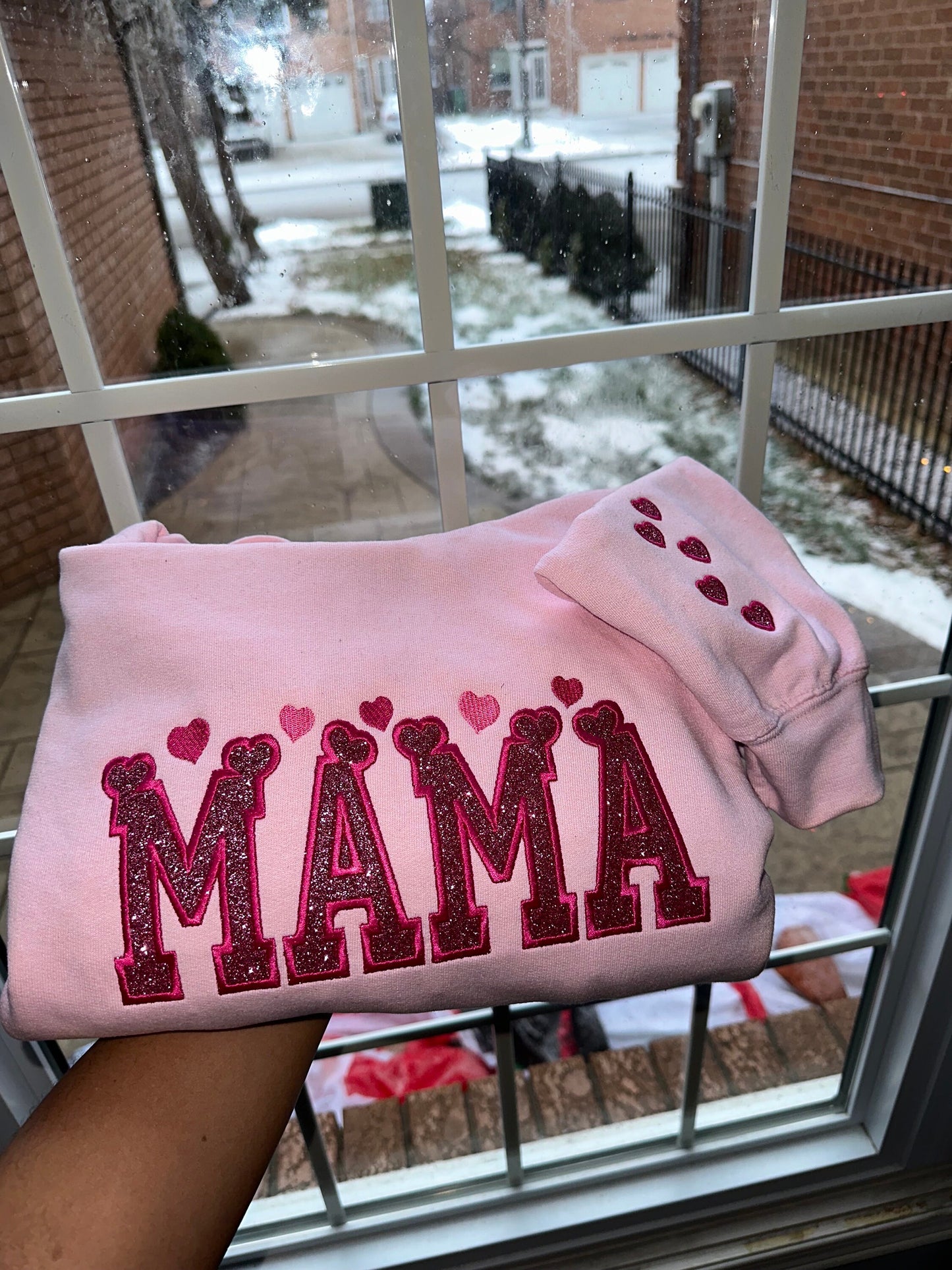 Glitter Embroidered Applique Sweatshirt | Simple Mama Pullover, Gift for Mom, Personalized Mama Shirt, Valentines, Mama Valentines Gift