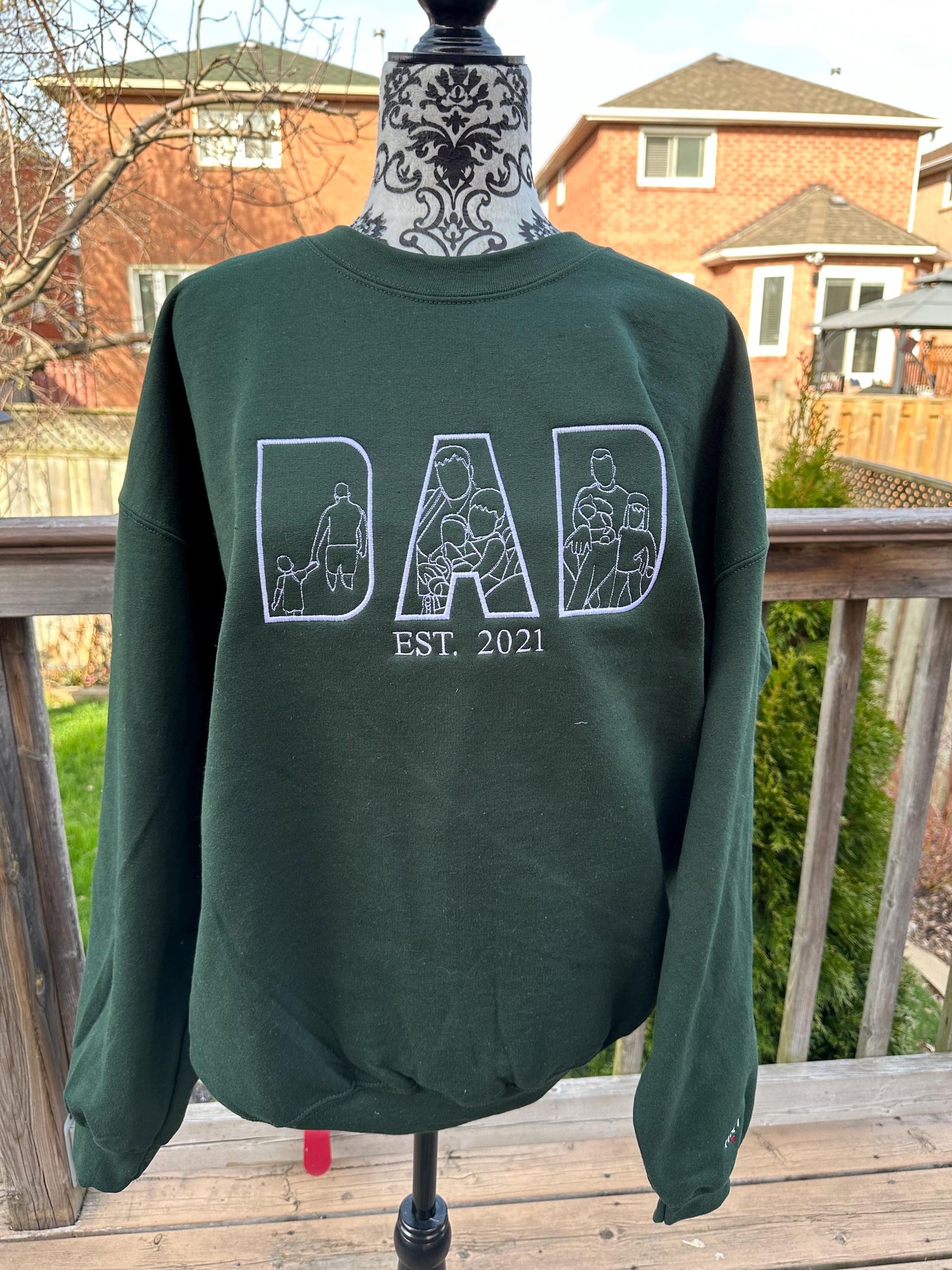EMBROIDERED| Father Day Sweatshirt, Dad Hoodie - Personalized Gifts for Dad from Daughter or Son with Outline Portrait Photo Initial Sleeve