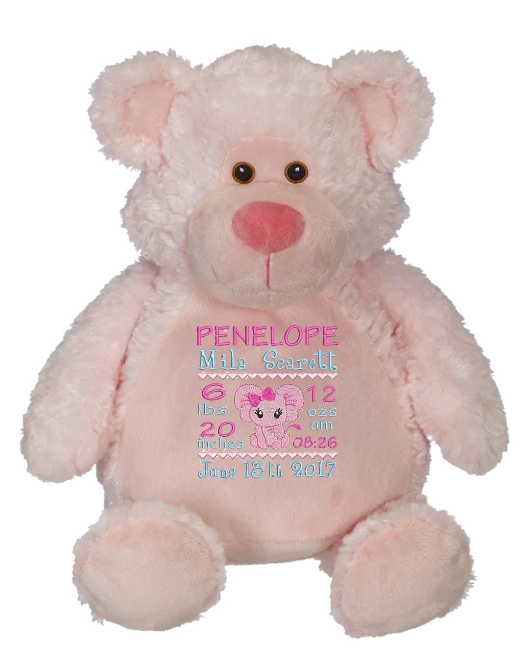 Personalized Stuffed Animal, Personalized Teddy Bear, Birth Stat Animal, Embroidered Stuffed Animal, Birth Announcement, Embroidered Animal