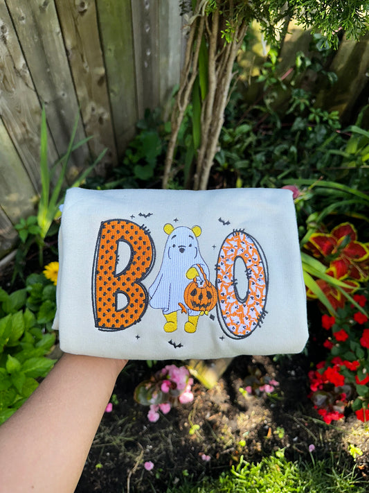BOO Bear Halloween Sweatshirt & Hoodie – Cute Ghost Embroidery for Fall