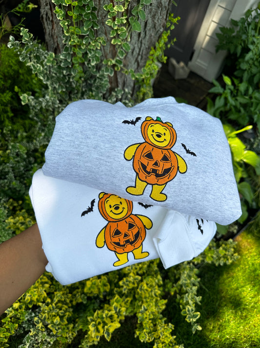 Pumpkin Bear Halloween Embroidered Sweatshirt & Hoodie – Cozy Fall Vibes