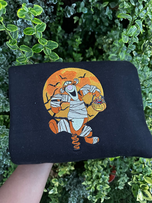 Bouncy Mummy Tiger Embroidered Halloween Sweatshirt – Trick or Treat Vibes