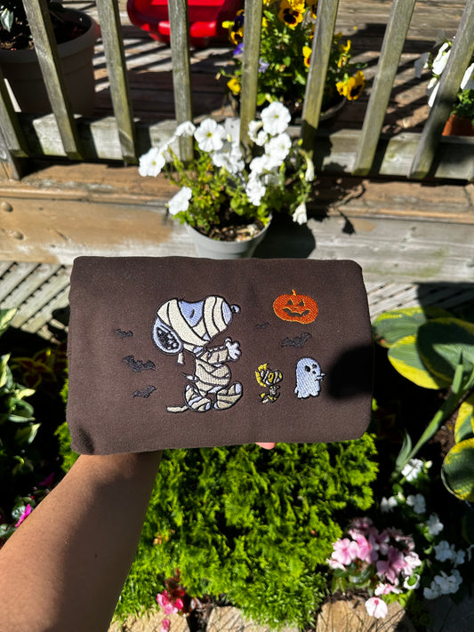 Mummy Dog & Ghost Pals Embroidered Halloween Sweatshirt – Cute Pastel Spooky Crewneck