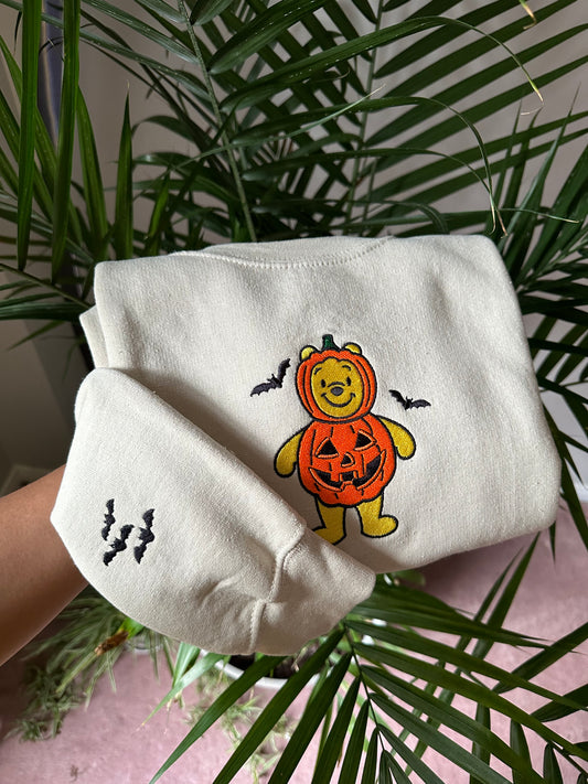 Winnie Pumpkin With Bats on Sleeve