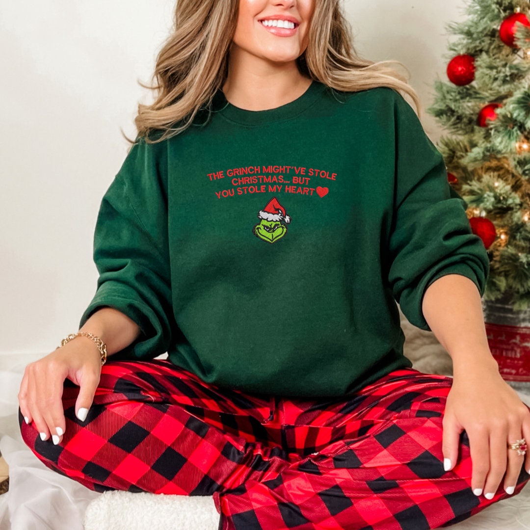 Grinch Christmas Embroidered Sweatshirt