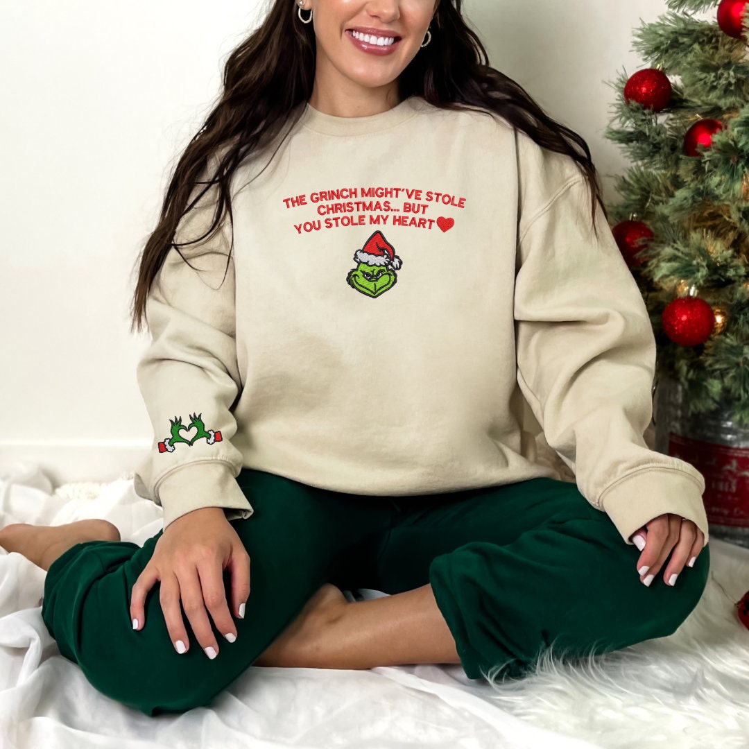 Grinch Christmas Embroidered Sweatshirt