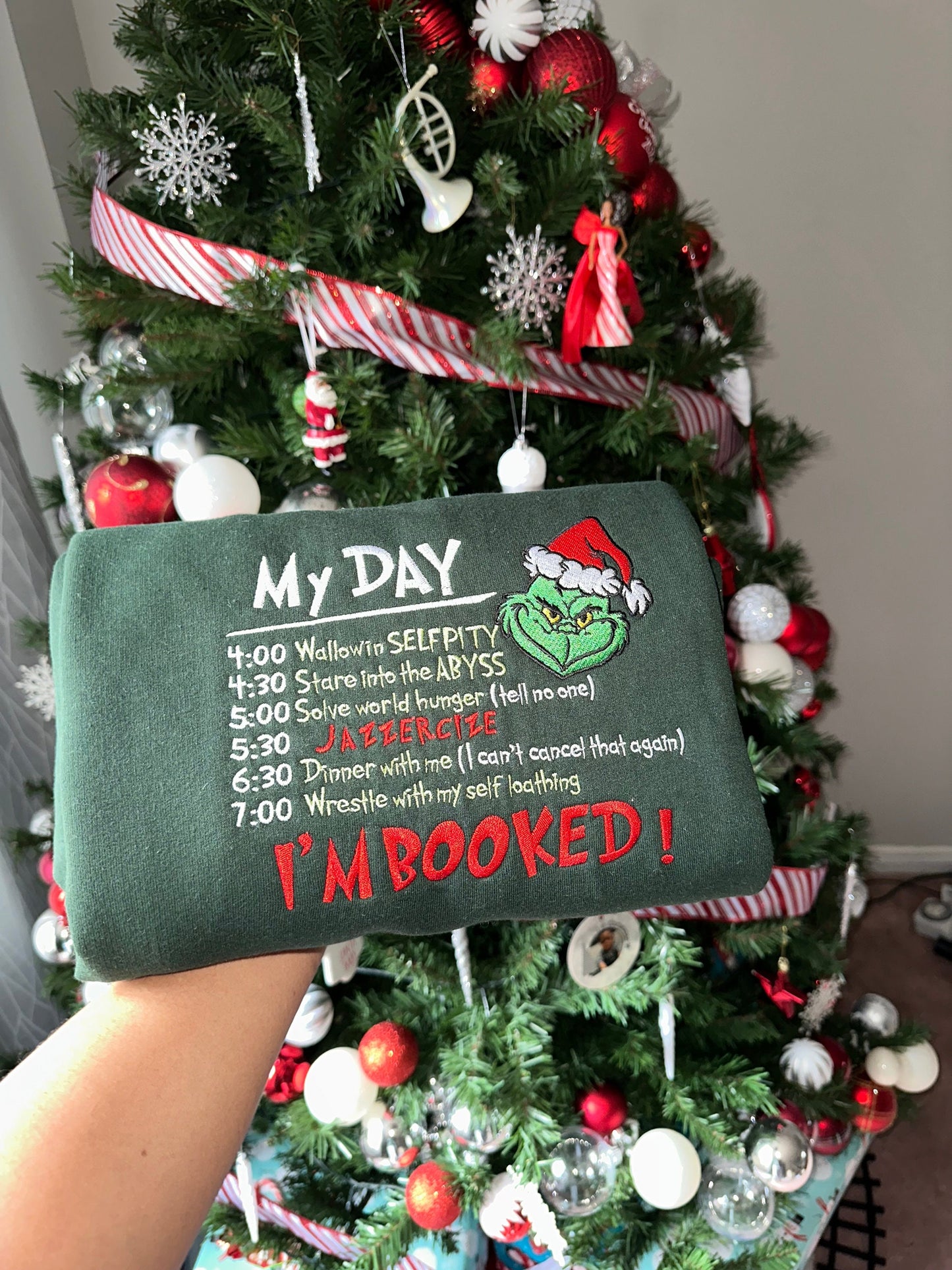 My Day I'm Booked Grinch Christmas Sweatshirt, Christmas Sweatshirt,  Sweatshirts