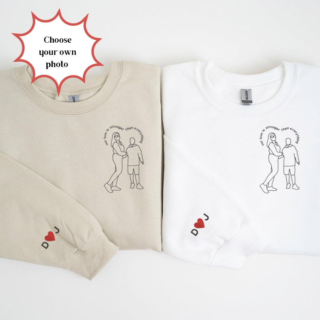 Custom Portrait  embroidered sweatshirt,Custom Couple Portrait, Family Portrait, Couples Portrait, Couple Gifts,Personalized gift,Valentines