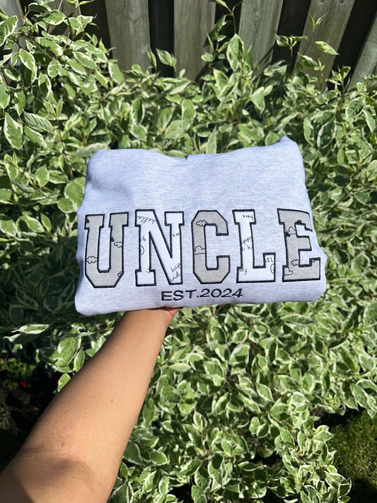 Uncle Embroidered Baby Outfit Keepsake Applique Sweatshirt | Simple Uncle Pullover, Gift for Uncle, Personalized Uncle Shirt