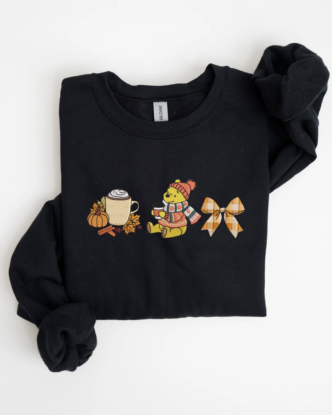 Winnie the Pooh Embroidered Sweatshirt - Embroidered Crewneck - Custom Sweatshirt - Fall Sweater - Halloween Sweater- Autumn Girly- Pumpkin