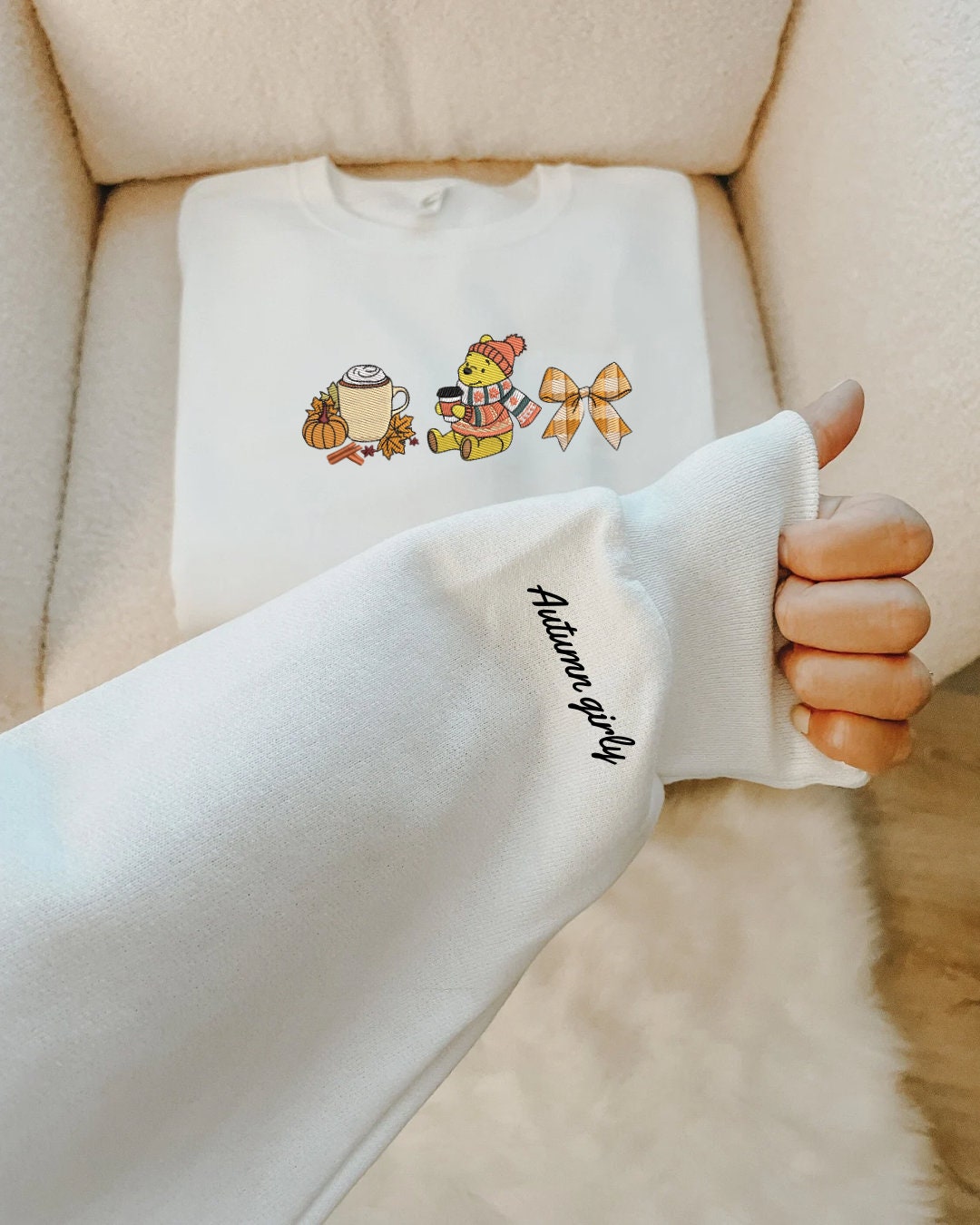 Winnie the Pooh Embroidered Sweatshirt - Embroidered Crewneck - Custom Sweatshirt - Fall Sweater - Halloween Sweater- Autumn Girly- Pumpkin