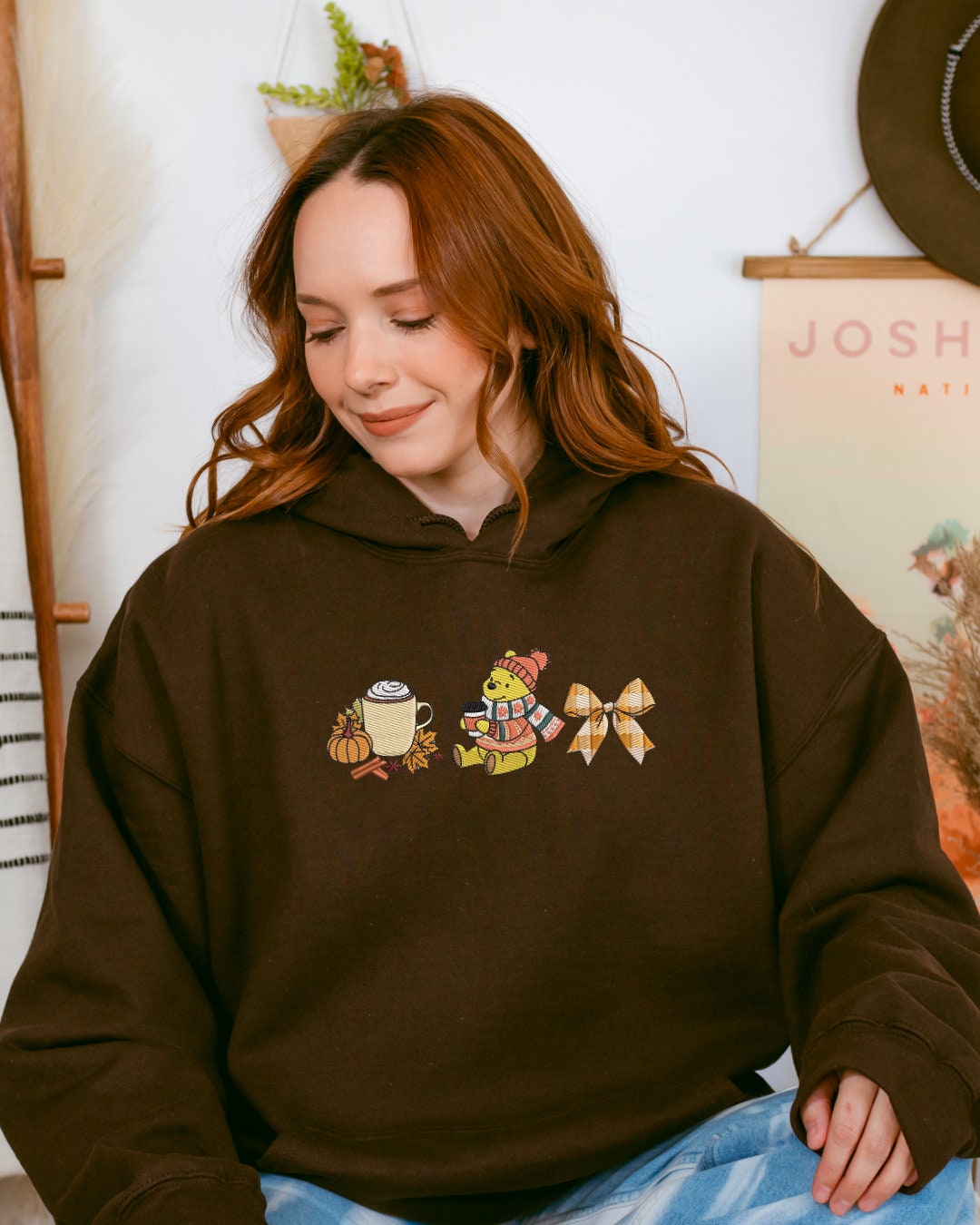 Winnie the Pooh Embroidered Sweatshirt - Embroidered Crewneck - Custom Sweatshirt - Fall Sweater - Halloween Sweater- Autumn Girly- Pumpkin