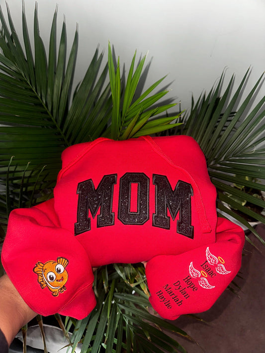 Custom Glitter Mom Embroidered Hoodie, Mother Day Embroidered Sweatshirt, Embroidered Sweatshirt Embroidered Applique Glitter Crewneck