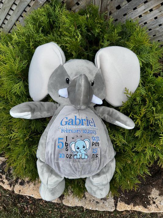 Personalized Stuffed Animal, Personalized Elephant, Birth Stat Animal, Embroidered Stuffed Animal, Birth Announcement, Embroidered Animal